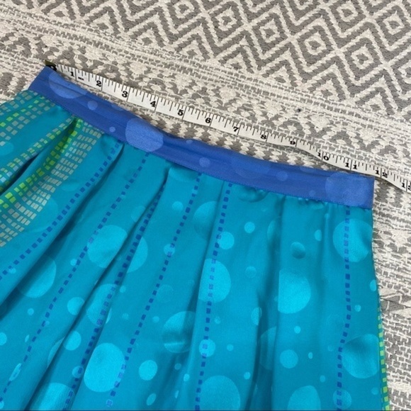 Umi Collections 100% Silk Blue Geometric Pleated Midi Maxi Skirt Retro Colorful - Picture 12 of 13